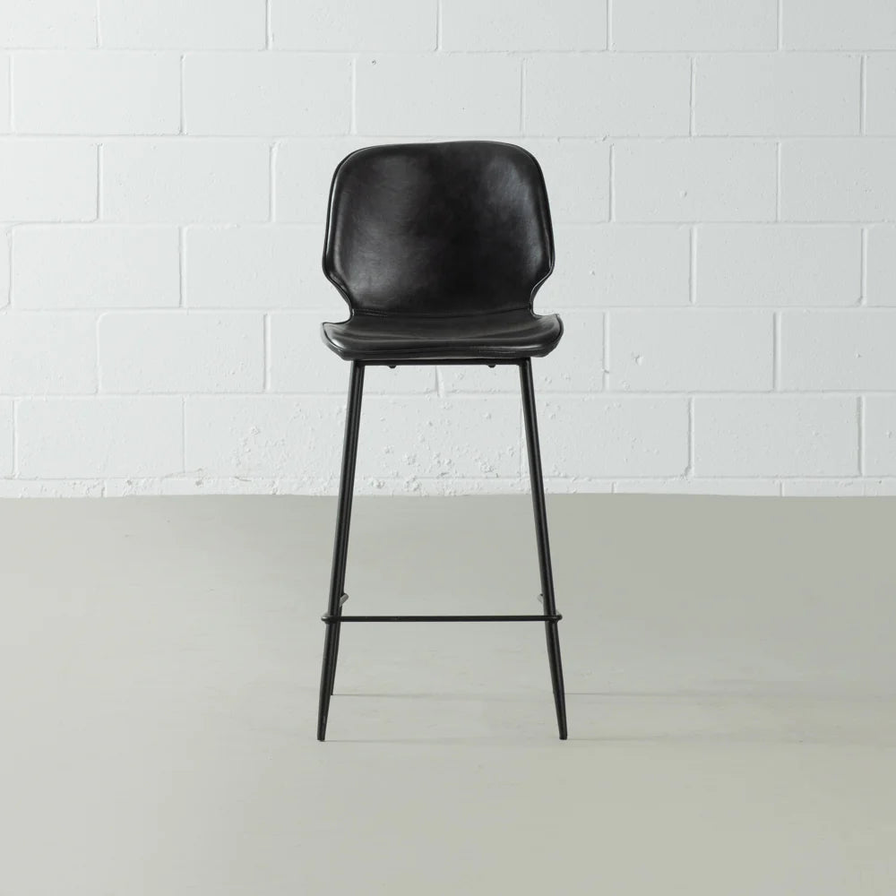 MONROE - Black Leather Bar Stool (65 cm + 75 cm)