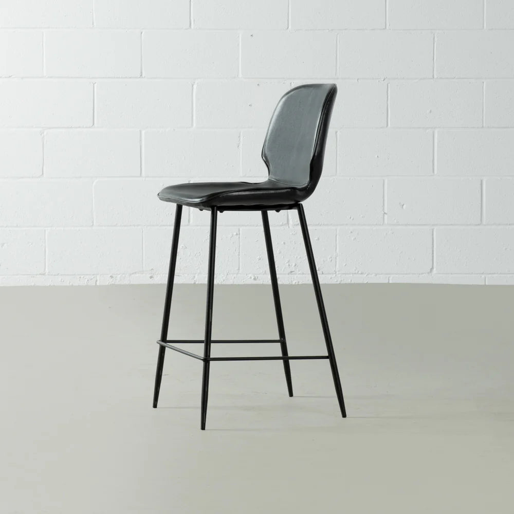 MONROE - Black Leather Bar Stool (65 cm + 75 cm)