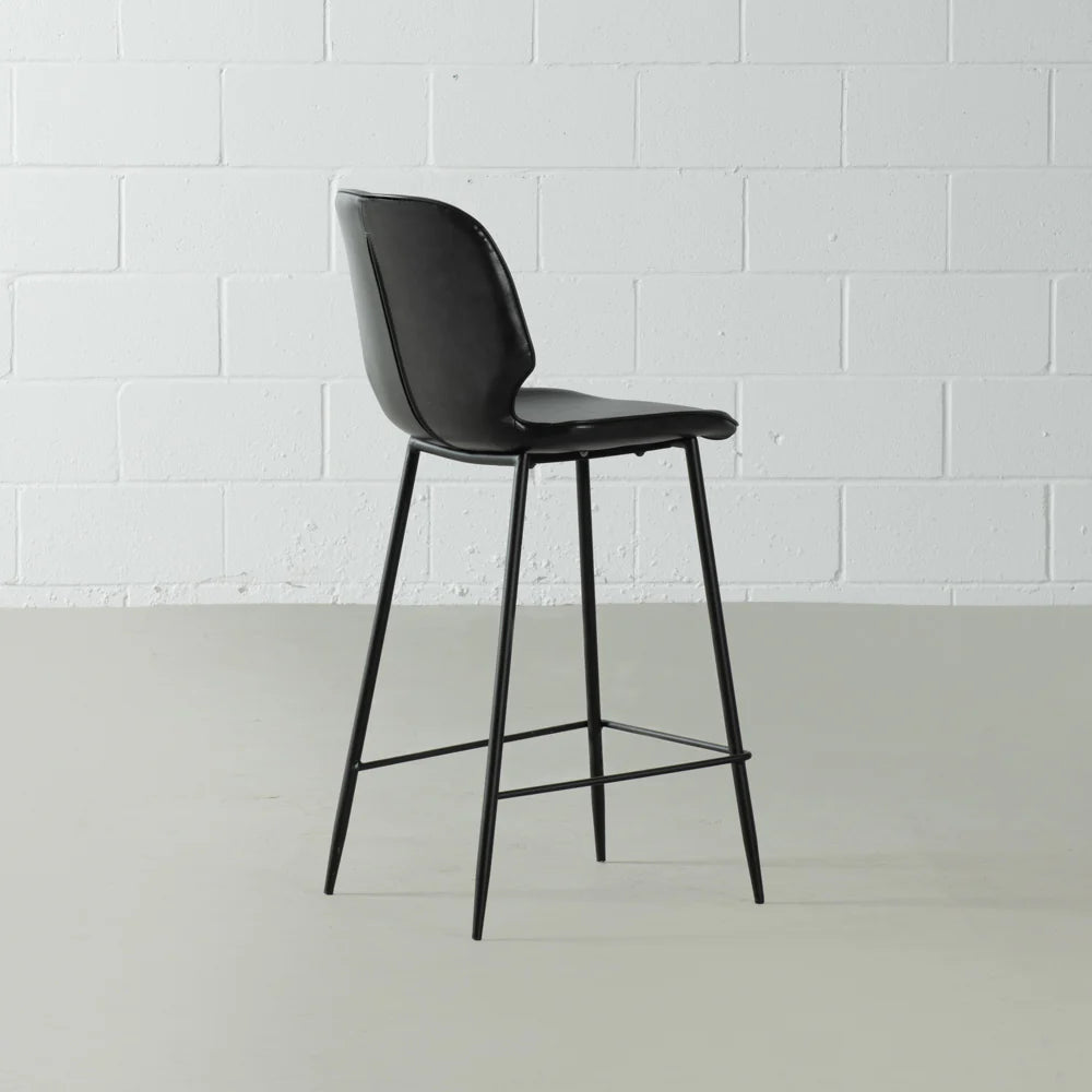 MONROE - Black Leather Bar Stool (65 cm + 75 cm)