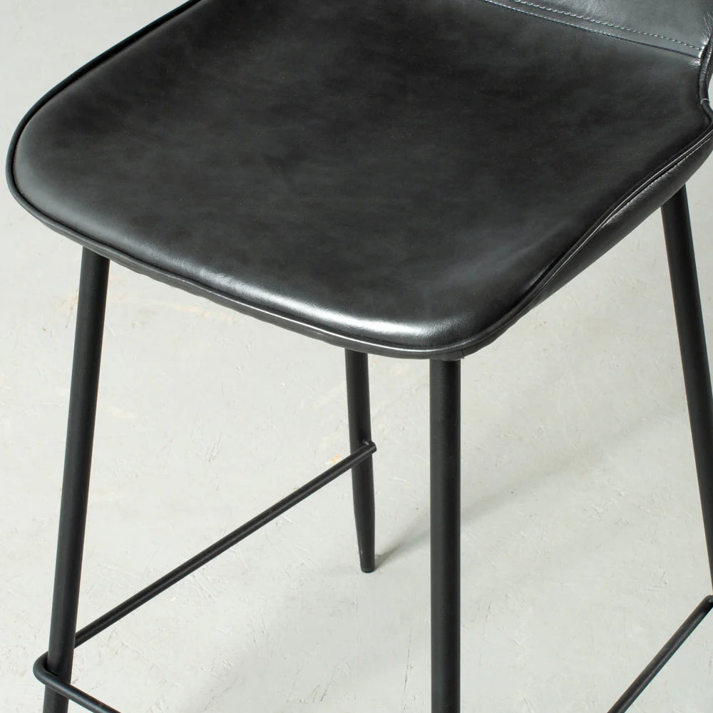 MONROE - Black Leather Bar Stool (65 cm + 75 cm)