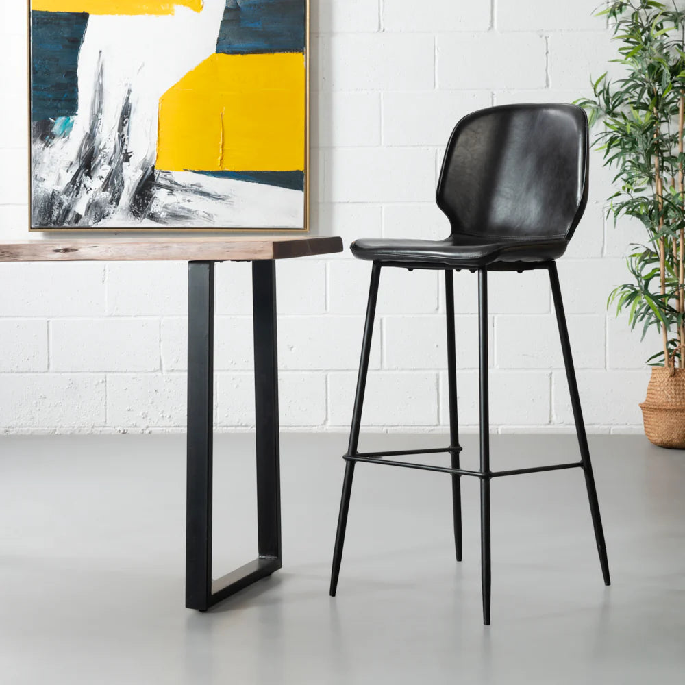 MONROE - Black Leather Bar Stool (65 cm + 75 cm)