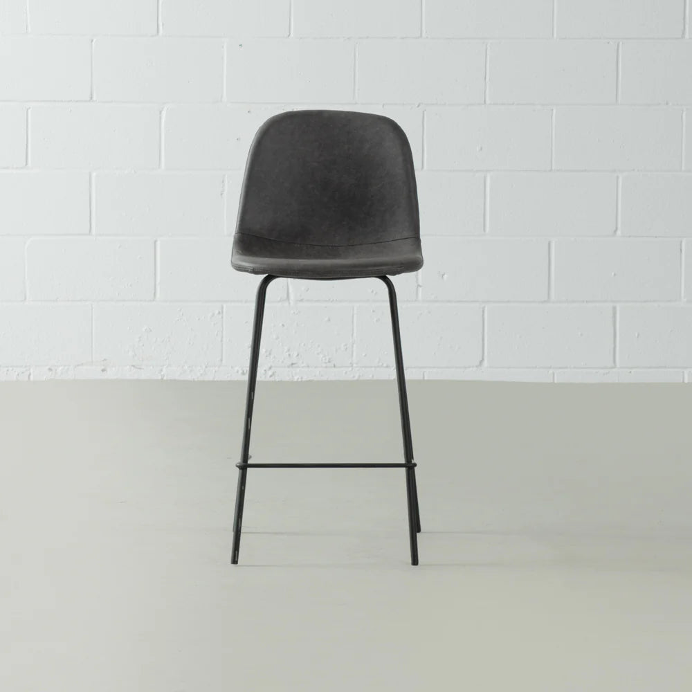 MILAN - Dark Grey Leather Bar Stool