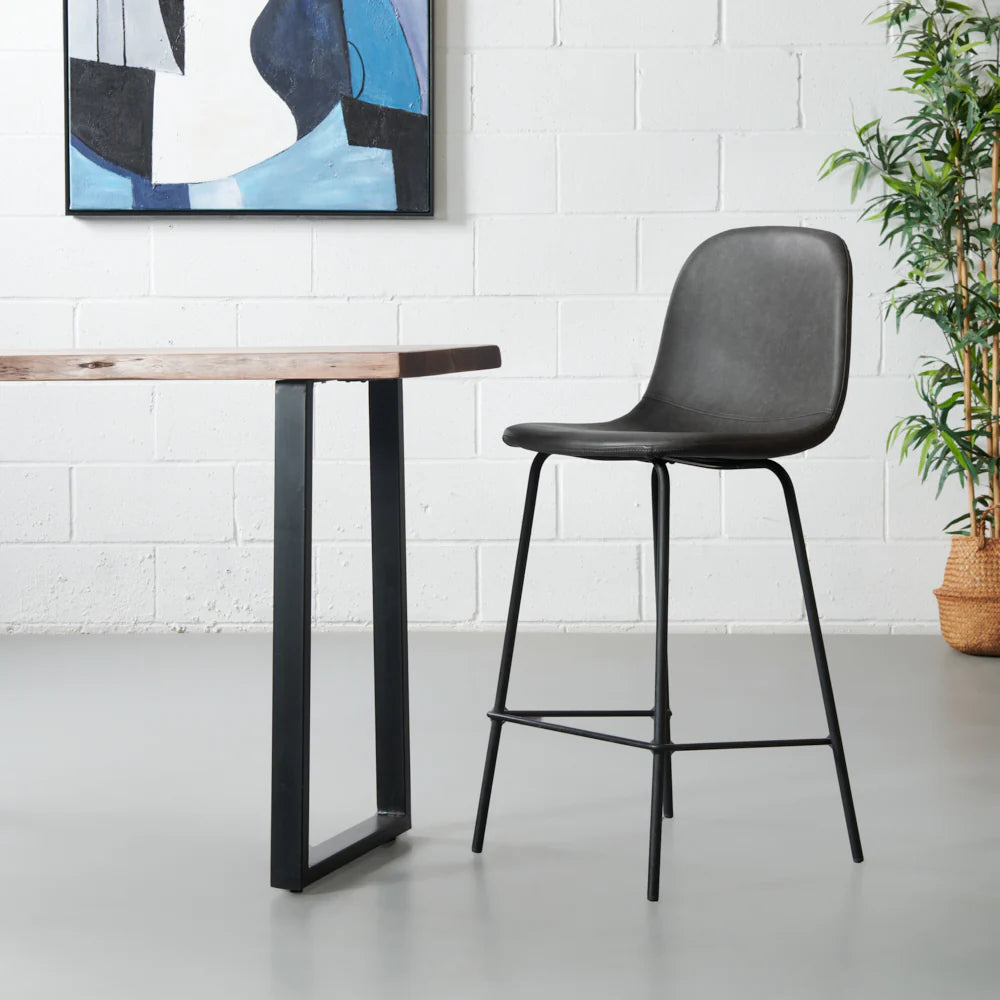 MILAN - Dark Grey Leather Bar Stool