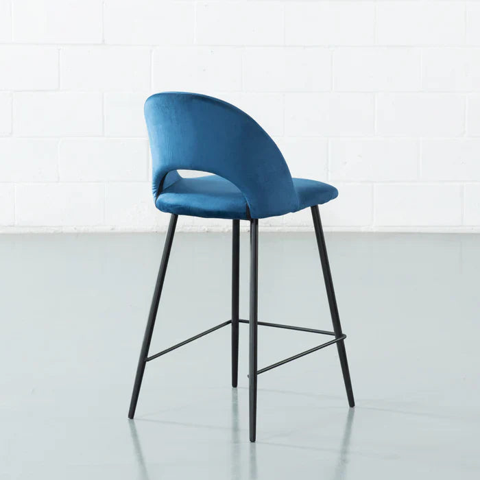 WALTER - Blue Velvet Bar Stool (65cm)