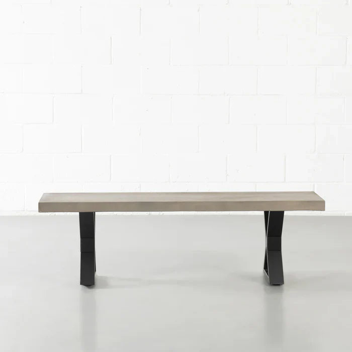 VERONA - Grey Concrete Bench with X Black Legs