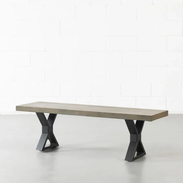 VERONA - Grey Concrete Bench with X Black Legs