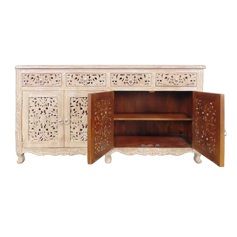 Carved Mango Wood Side Board 4 drawer 4 door