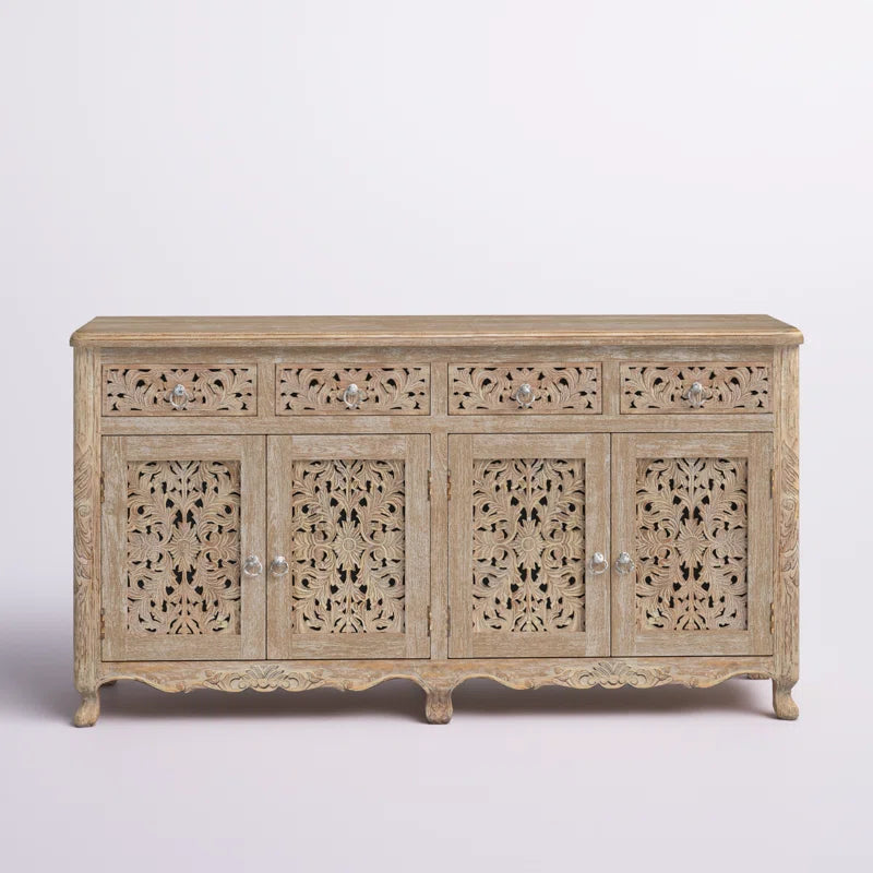 Carved Mango Wood Side Board 4 drawer 4 door