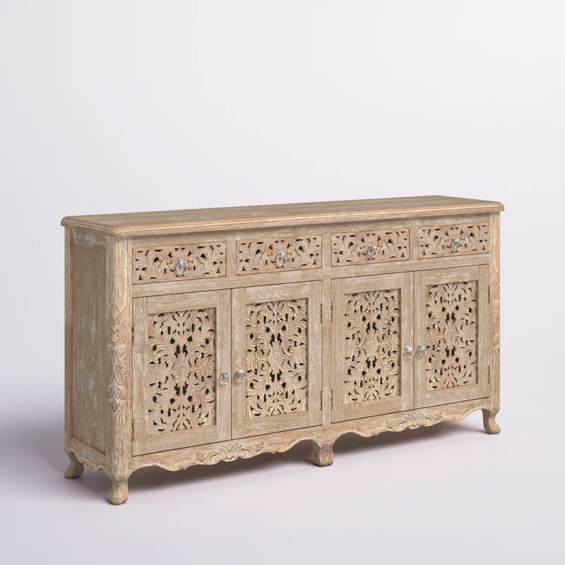 Carved Mango Wood Side Board 4 drawer 4 door