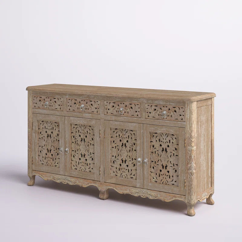Carved Mango Wood Side Board 4 drawer 4 door