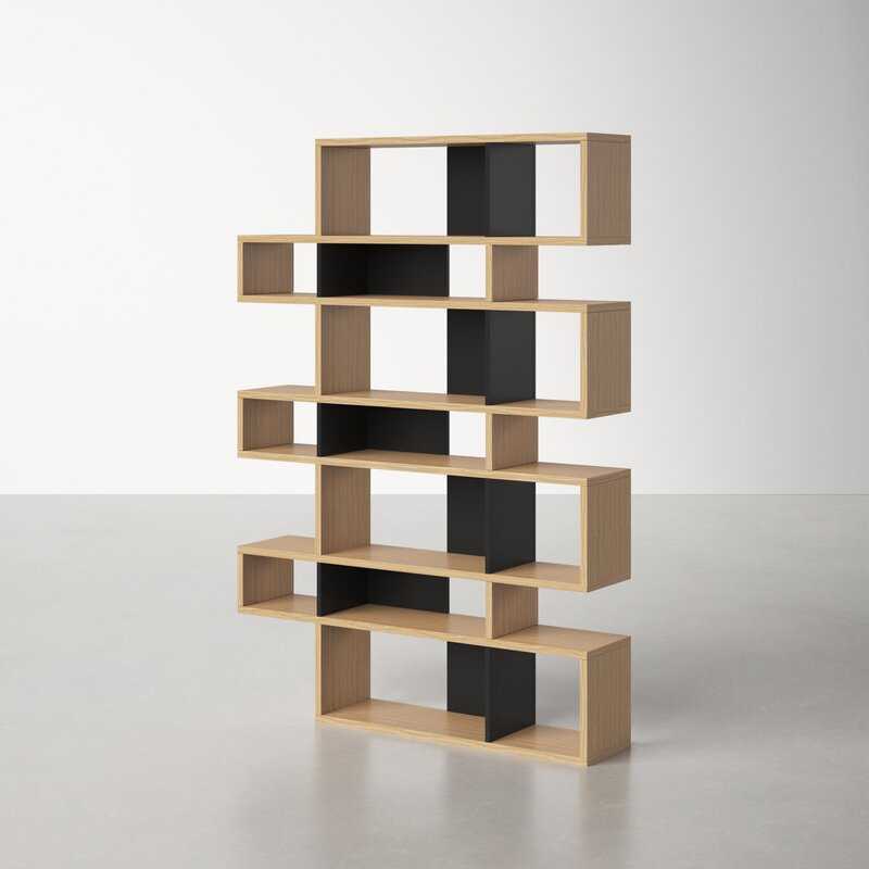 Oak and Pure Black Kamari Geometric Bookcase