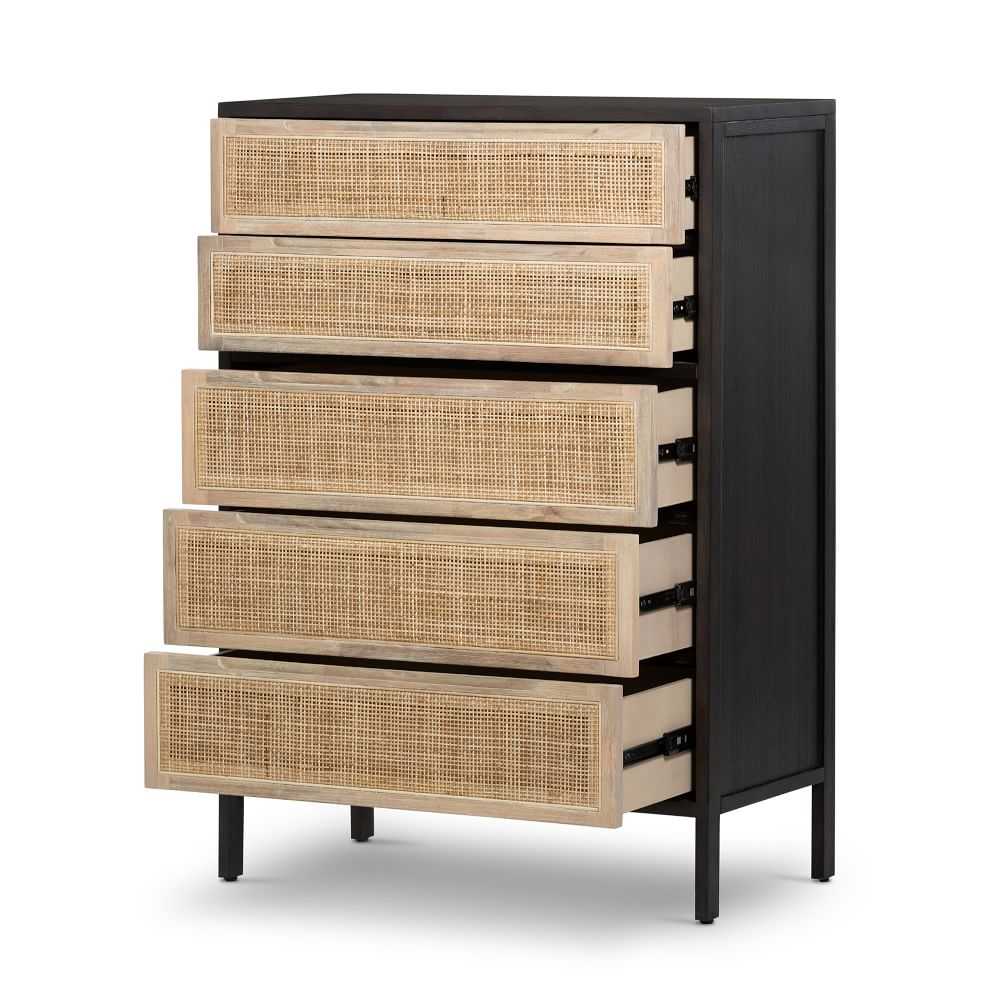 Black Diego Rattan 5-Drawer Dresser