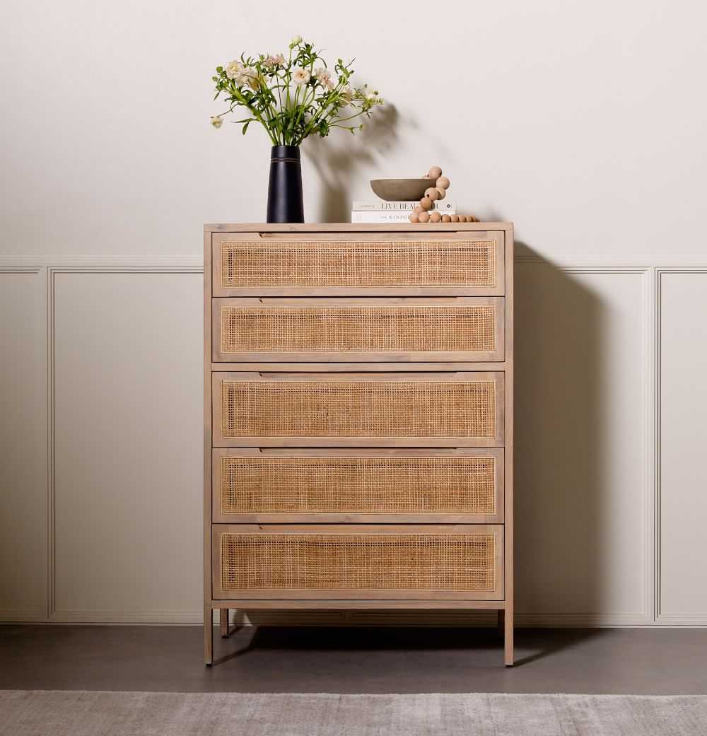 Natural Diego Rattan 5-Drawer Dresser