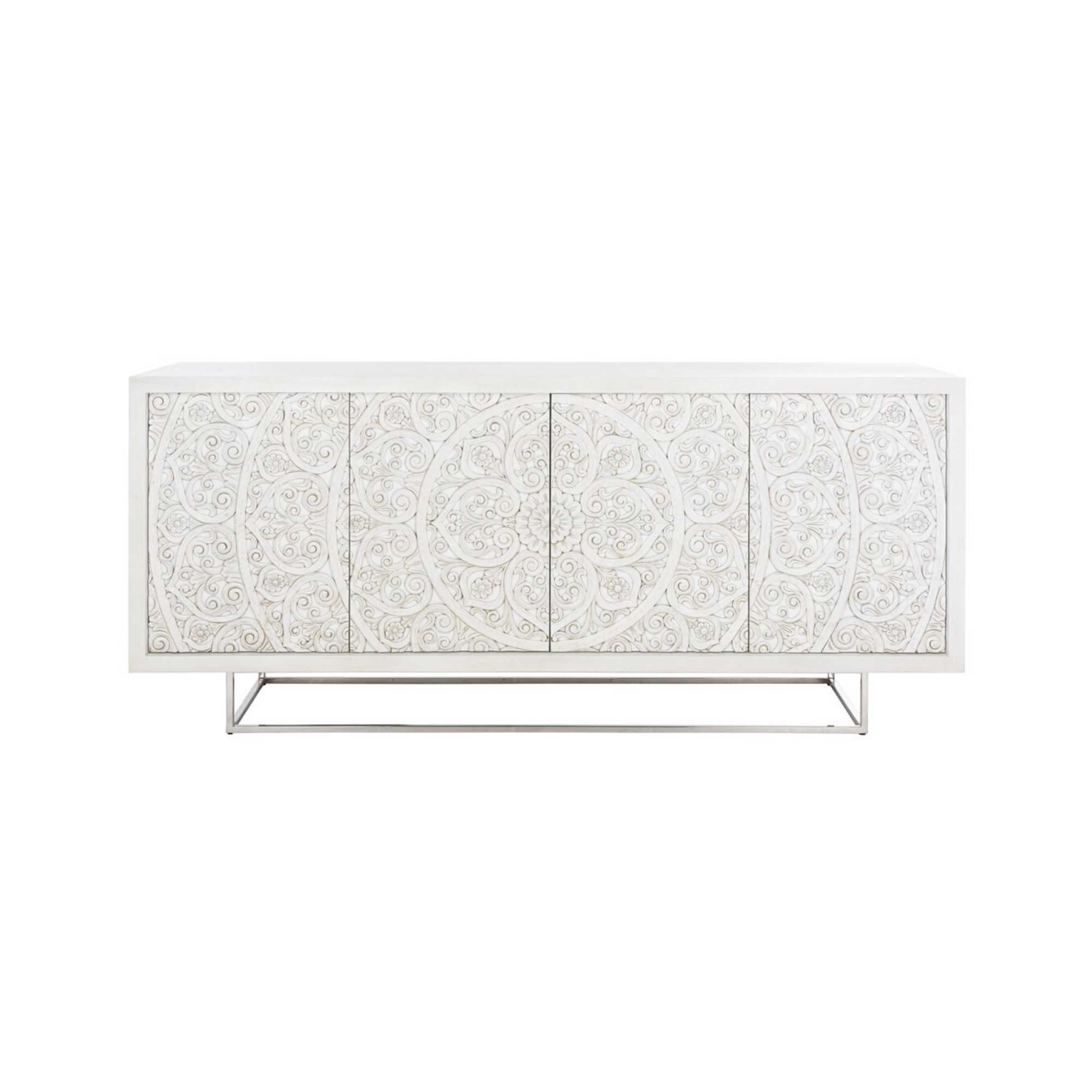 White Hand Carved Sideboard